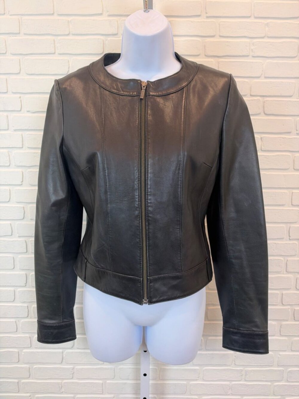 Anonymous John Carlisle Leather Jacket Collarless Cropped Zip Black S
